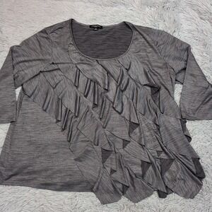 Notations Shirt Womens 3X Gray Blouse Evening Top Sparkly Ruffles Career Comfy